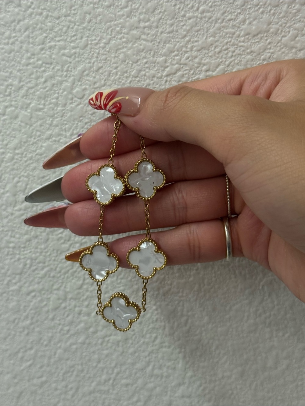 Gold-Tone White Mother-of-Pearl Clover Link Bracelet